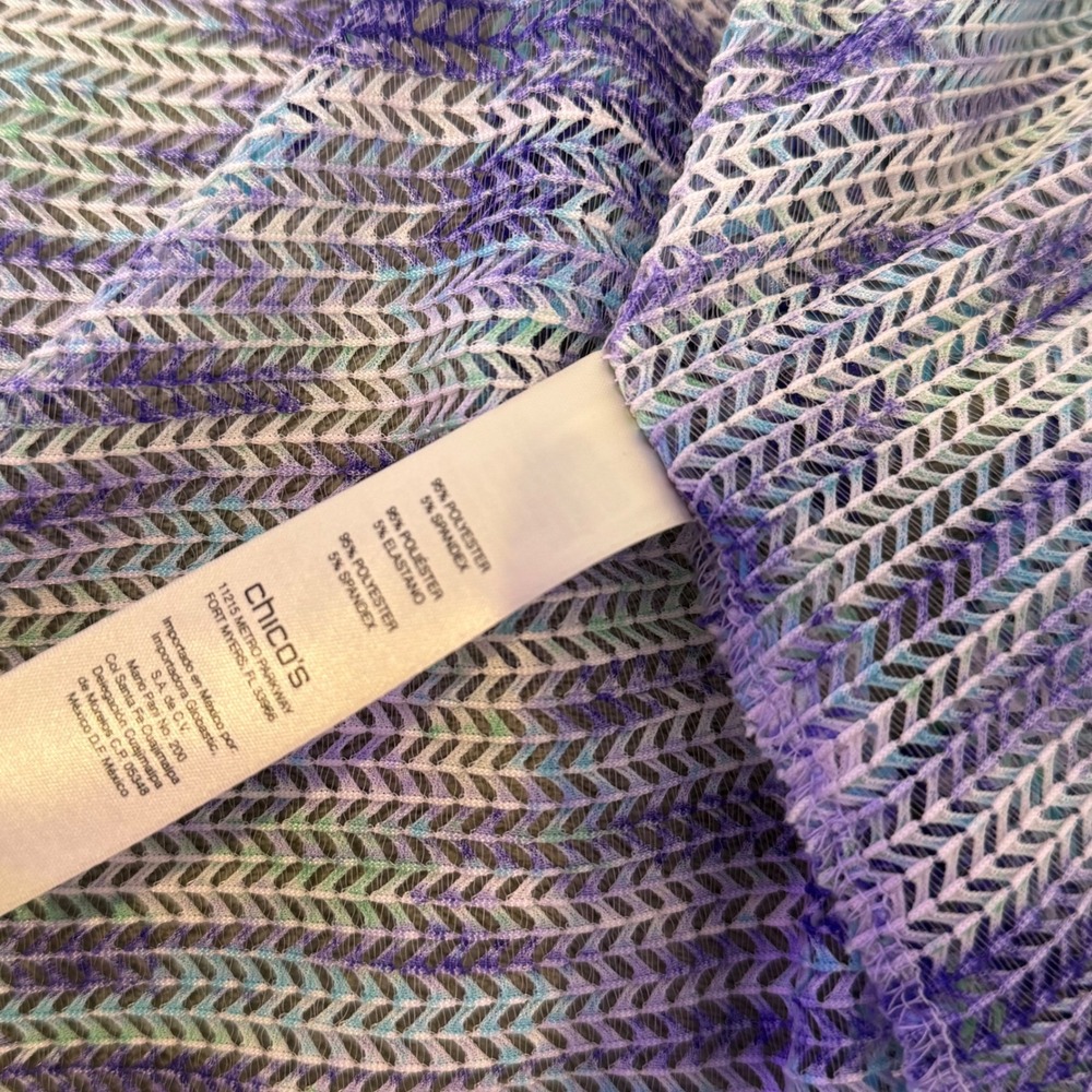 Chicos Easywear Draped Open Knit Cardigan Topper Mesh Size L Blue Layering - Picture 5 of 8